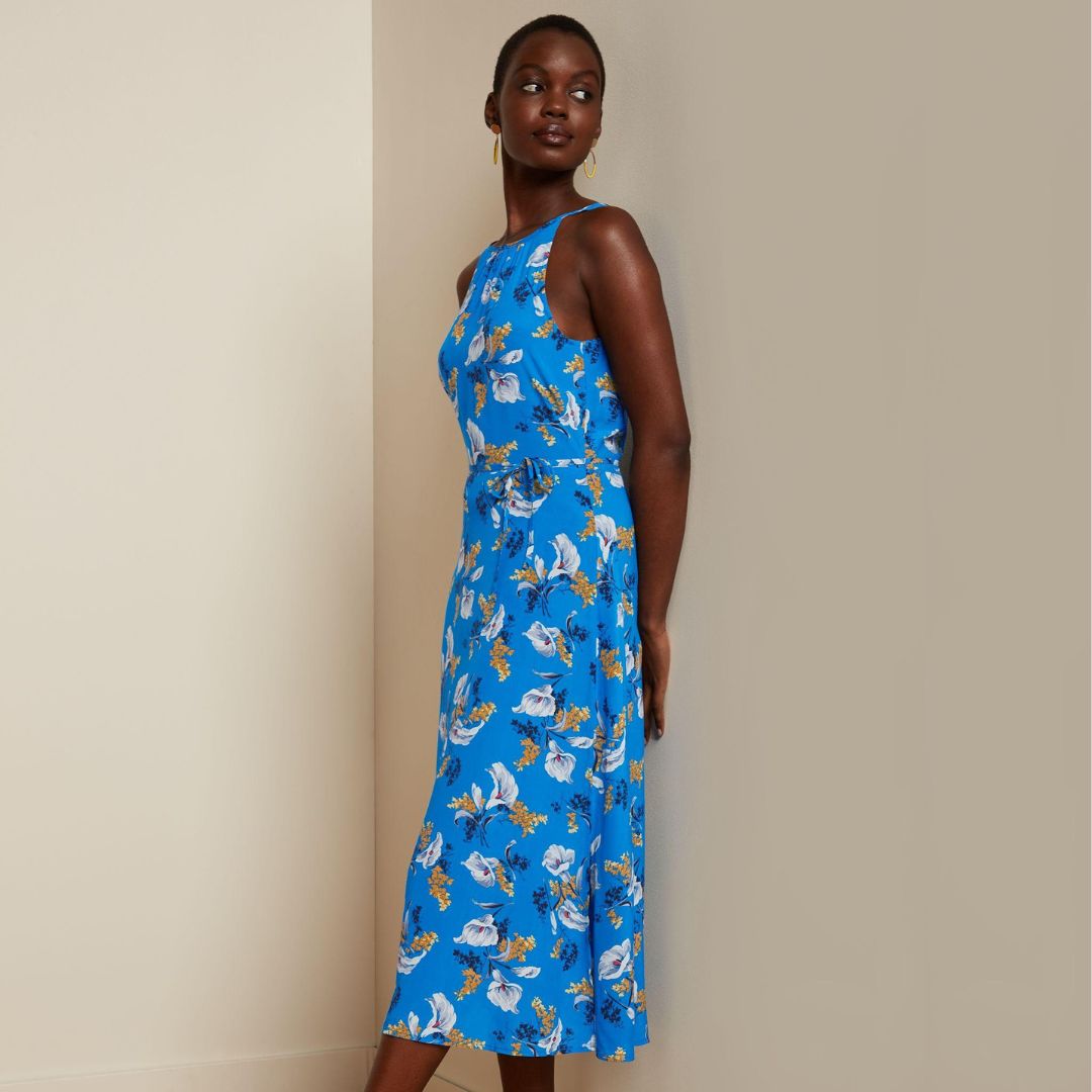 King Louie Women's Hazel Midi Dress Cubanelle in Madeira Blue