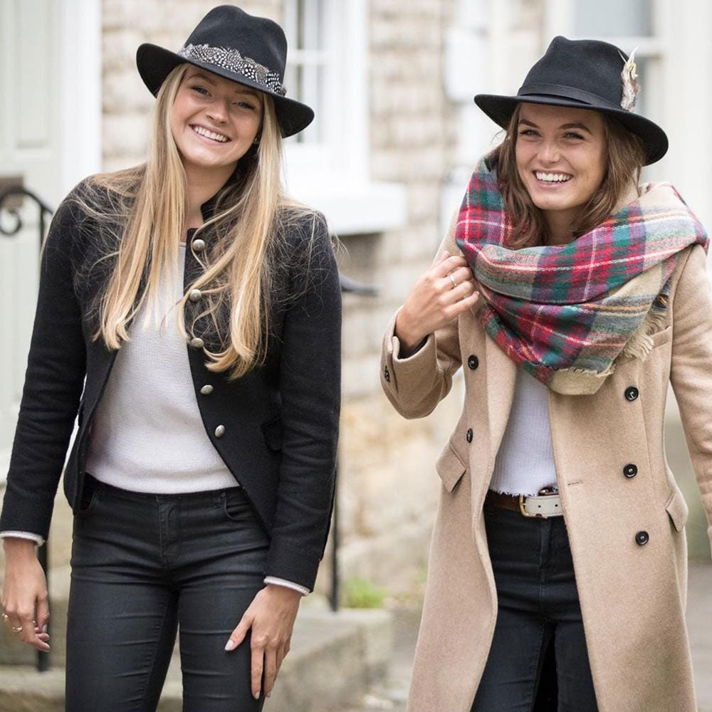 Hicks & Brown Suffolk Fedora in Black with Guinea Feather Wrap