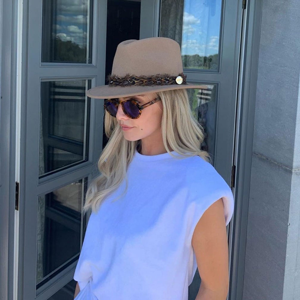Hicks & Brown Suffolk Fedora in Camel with Pheasant Feather Wrap