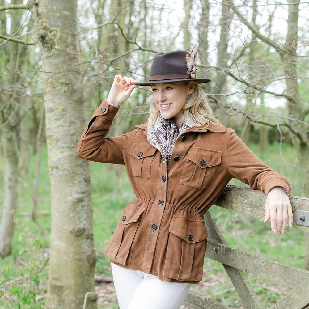 Hicks & Brown Suffolk Fedora in Dark Brown with Gamebird Feather