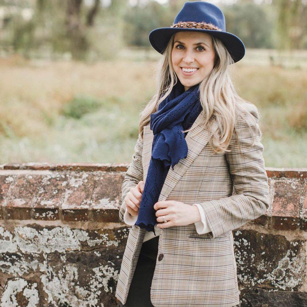 Hicks & Brown Suffolk Fedora in Navy with Pheasant Feather Wrap