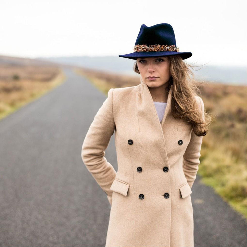 Hicks & Brown Suffolk Fedora in Navy with Pheasant Feather Wrap