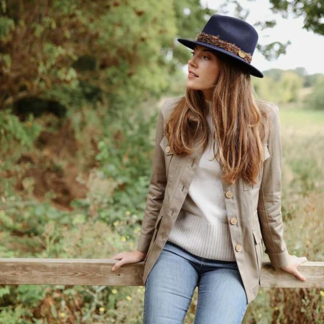 Hicks & Brown Suffolk Fedora in Navy with Pheasant Feather Wrap