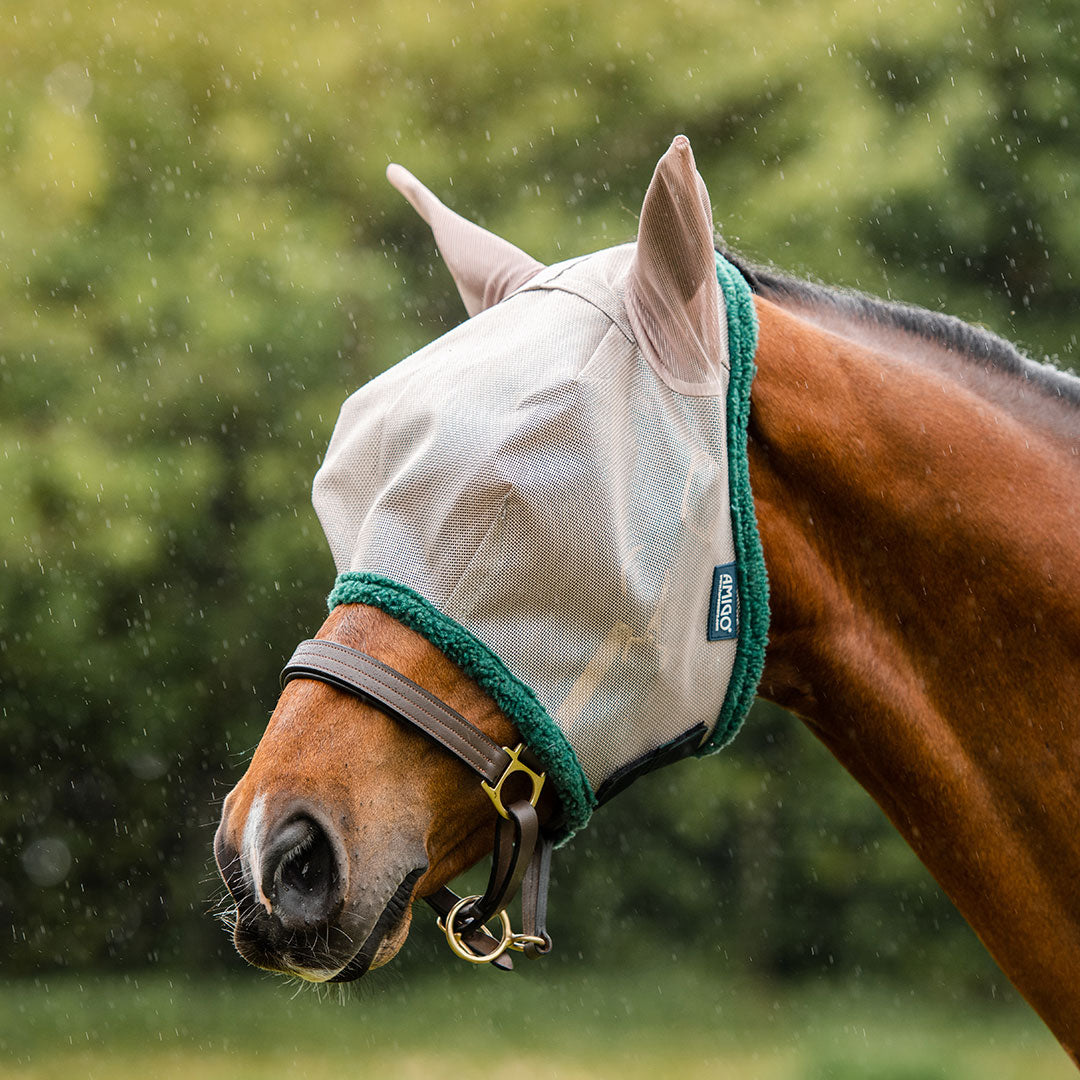 Horseware Amigo Fly Mask in Oatmeal, Beige & Green