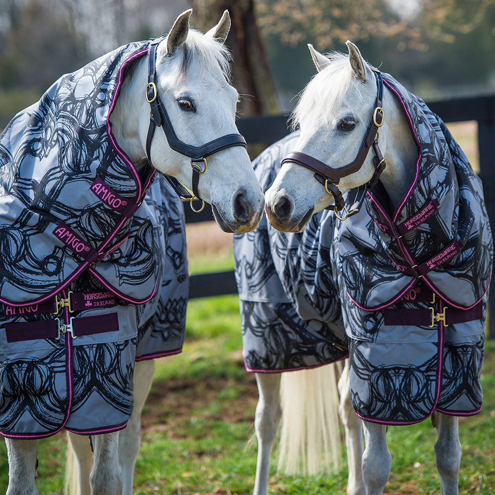 Horseware Amigo Pony Plus Medium Turnout Rug in Horse Print & Purple (200g)