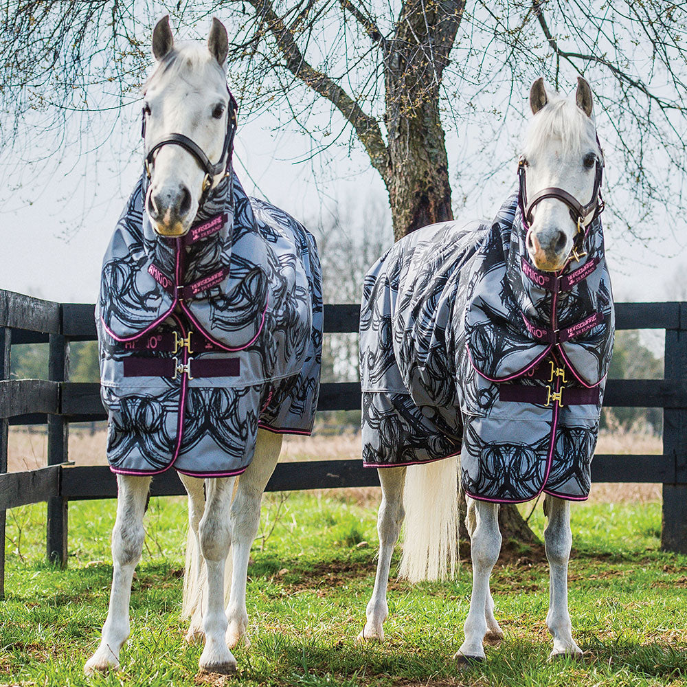 Horseware Amigo Pony Plus Medium Turnout Rug in Horse Print & Purple (200g)