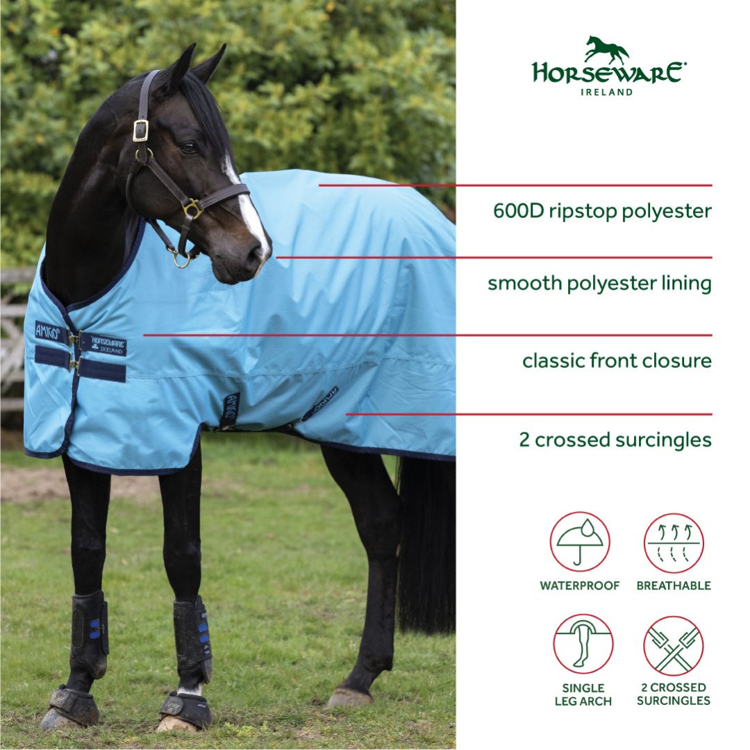 Horseware Amigo Hero Ripstop Plus Turnout Rug Lite in Delphinium Blue (100g)