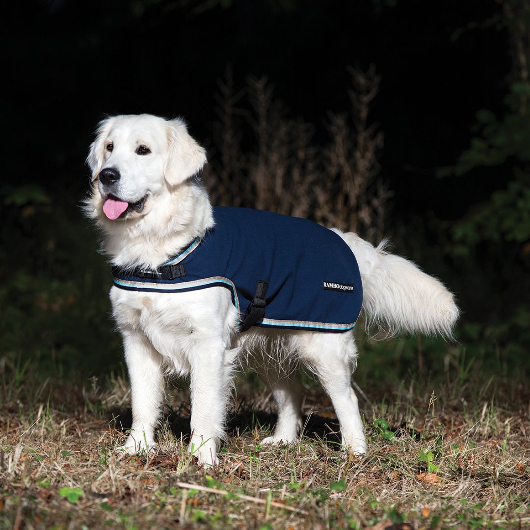 Horseware Rambo Waterproof Fleece Dog Rug in Navy, Beige & Baby Blue