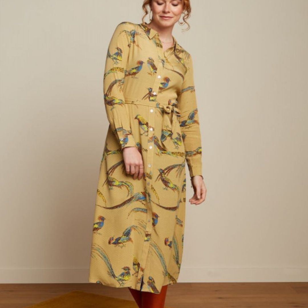 King Louie Women's Olive Midi Dress in Reggie Mustard Gold
