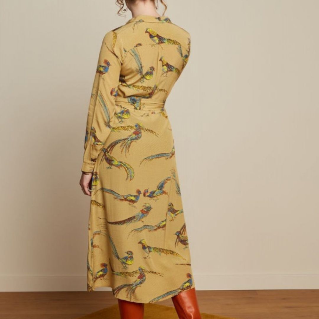 King Louie Women's Olive Midi Dress in Reggie Mustard Gold