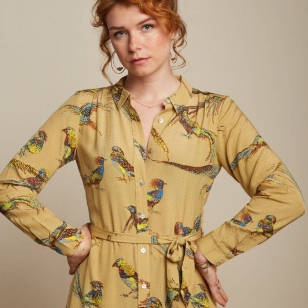 King Louie Women's Olive Midi Dress in Reggie Mustard Gold