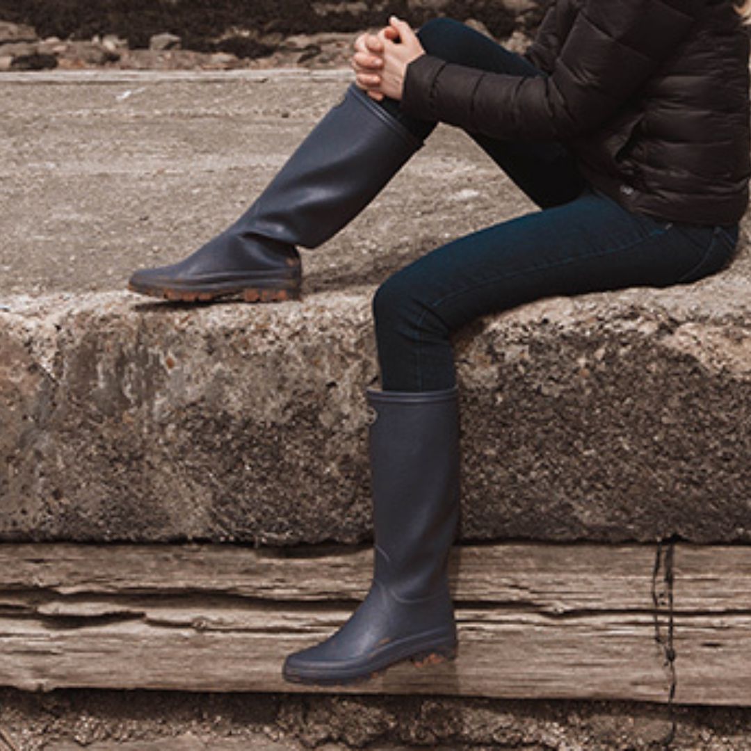 Le Chameau Women's Iris Jersey Lined Wellington Boots in Noir