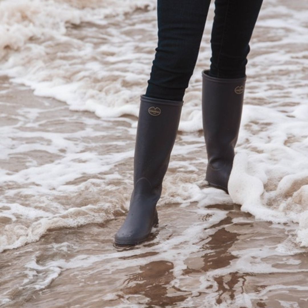 Le Chameau Women's Iris Jersey Lined Wellington Boots in Noir