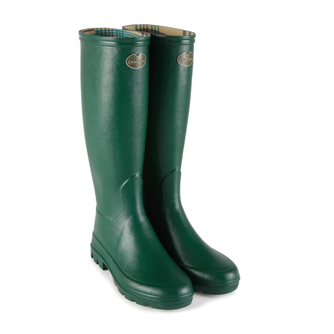 Le Chameau Women's Iris Jersey Lined Wellington Boots in Vert Foncé