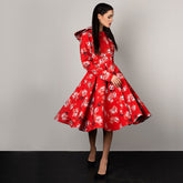 RainSisters Women's Hooded Swing Coat in Red Sun