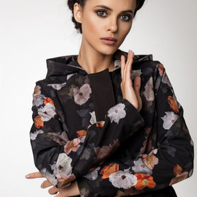 RainSisters Women's Dark Anemone Flared Coat with Hood in Black