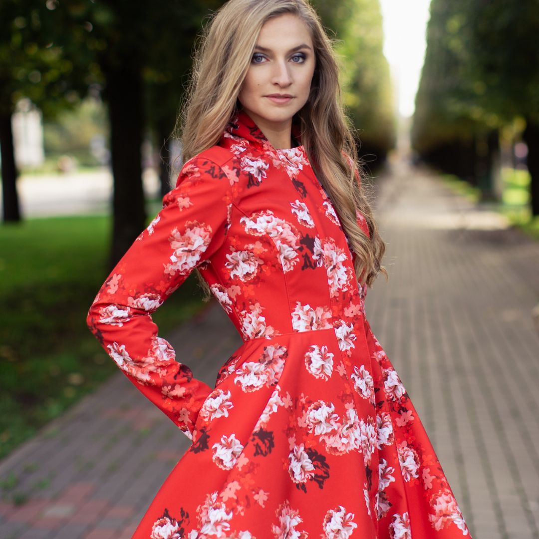 RainSisters Women's Hooded Swing Coat in Red Sun