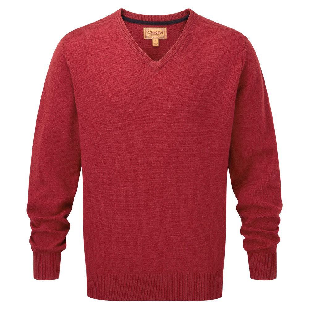 Schoffel Men's Lambswool V Neck Jumper in Bordeaux