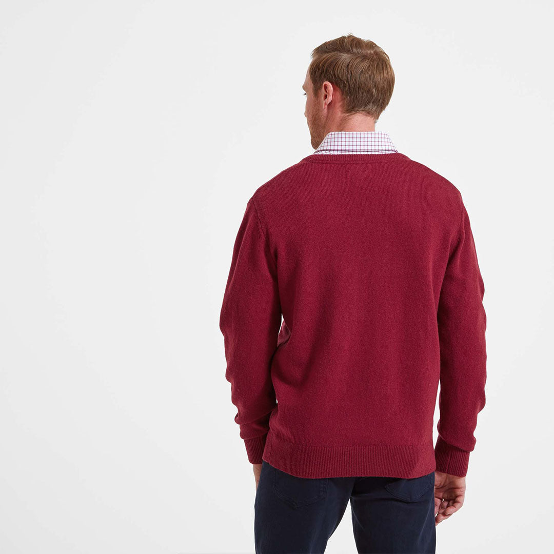 Schoffel Men's Lambswool V Neck Jumper in Bordeaux