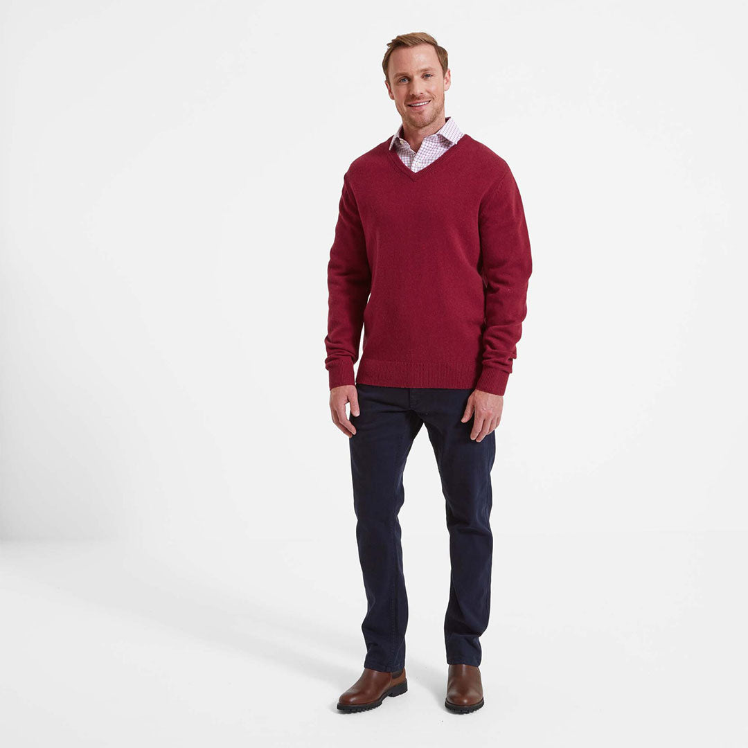 Schoffel Men's Lambswool V Neck Jumper in Bordeaux