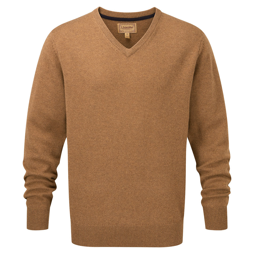 Schoffel Men's Lambswool V Neck Jumper in Toffee