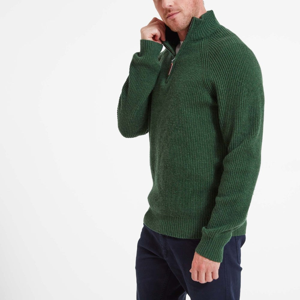 Schoffel Men's Forres Lambswool 1/4 Zip Jumper in Evergreen