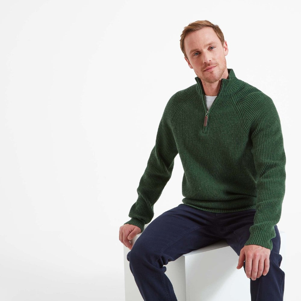 Schoffel Men's Forres Lambswool 1/4 Zip Jumper in Evergreen