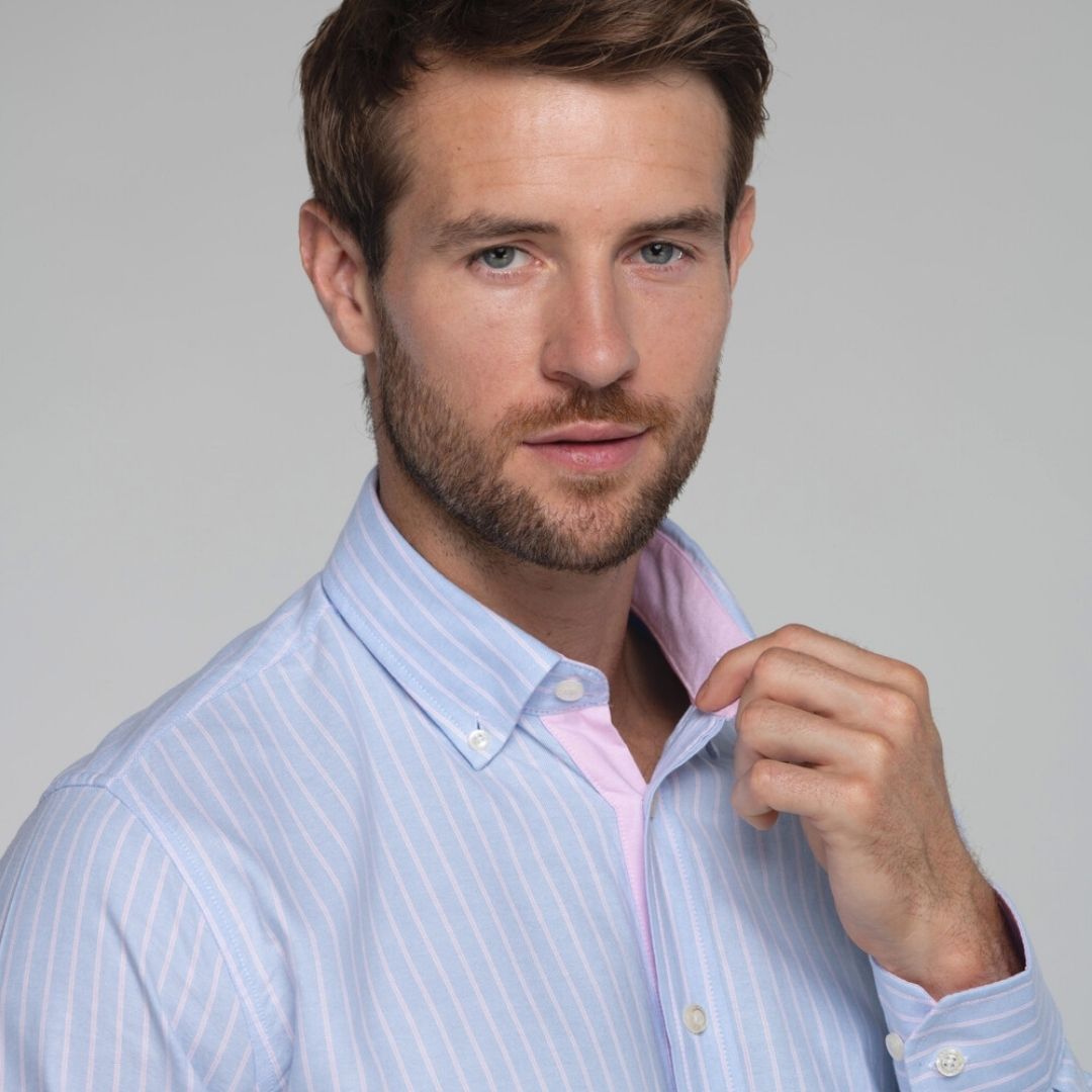 Schoffel Men's Holt Soft Oxford Tailored Shirt in Blue/Pink Stripe