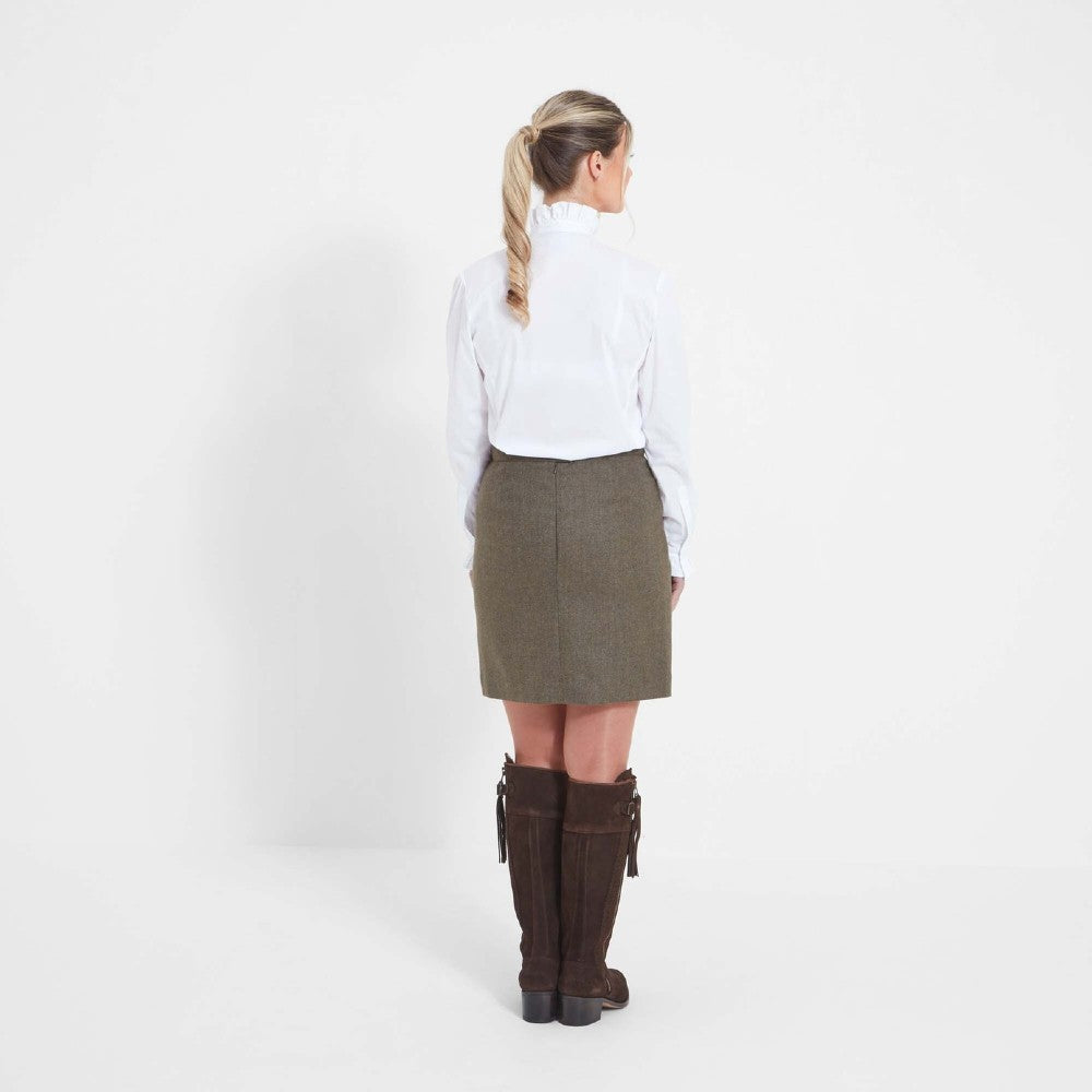 Schoffel Women's Beauly Herringbone Tweed Skirt in Loden Green