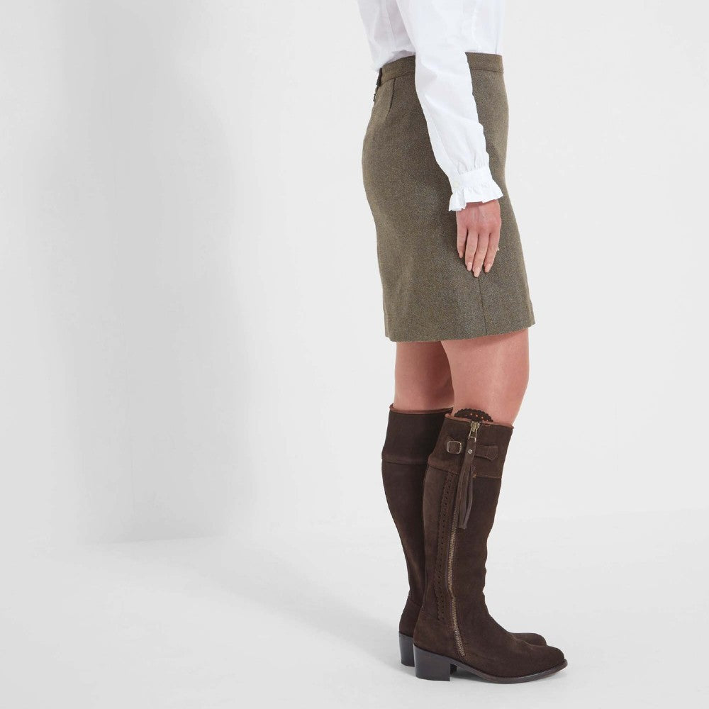 Schoffel Women's Beauly Herringbone Tweed Skirt in Loden Green