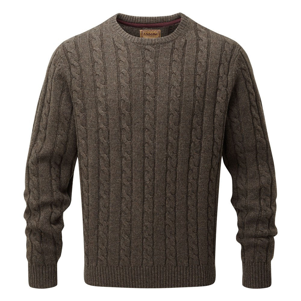 Schoffel Men's Lambswool Chunky Cable Crew Jumper in Mocha