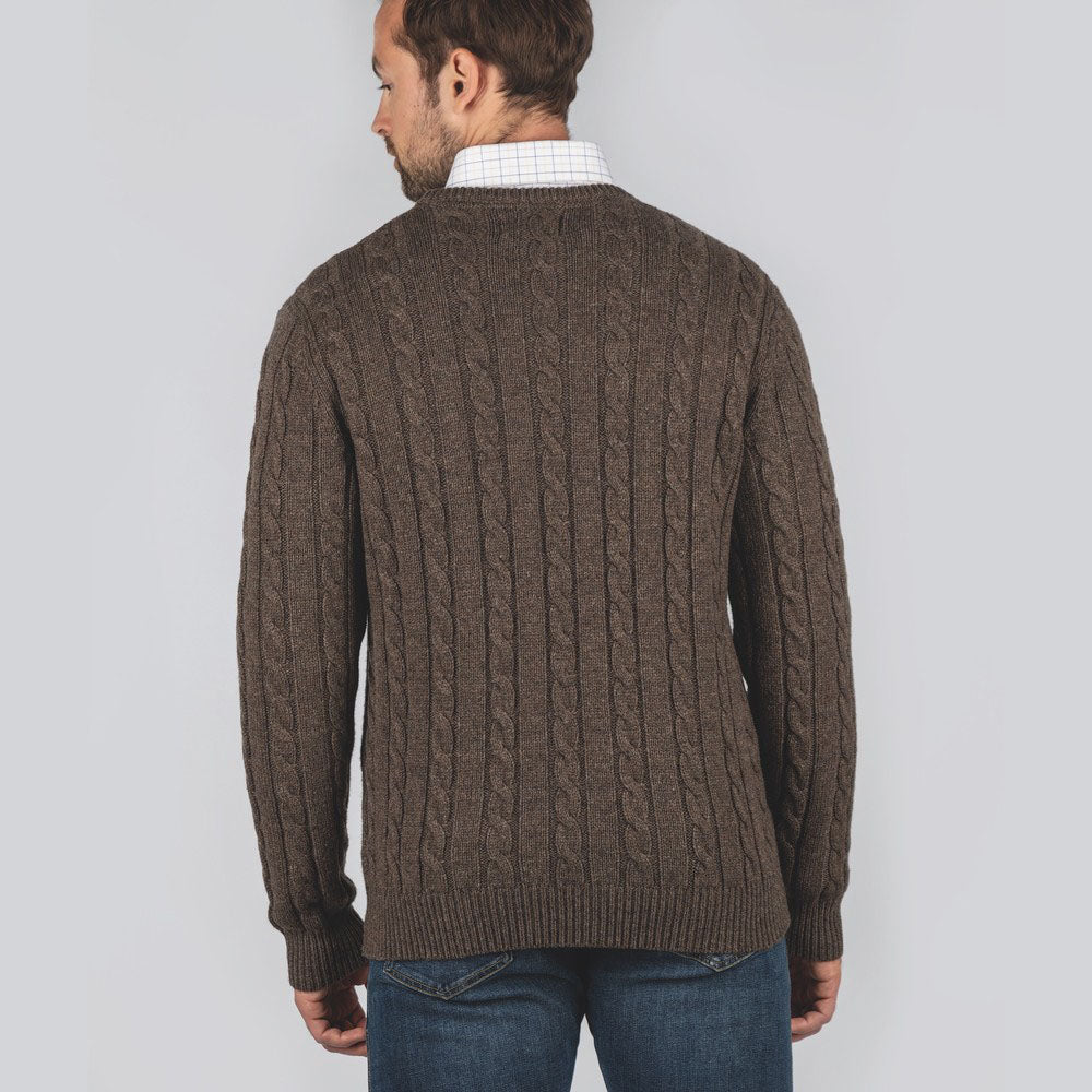 Schoffel Men's Lambswool Chunky Cable Crew Jumper in Mocha