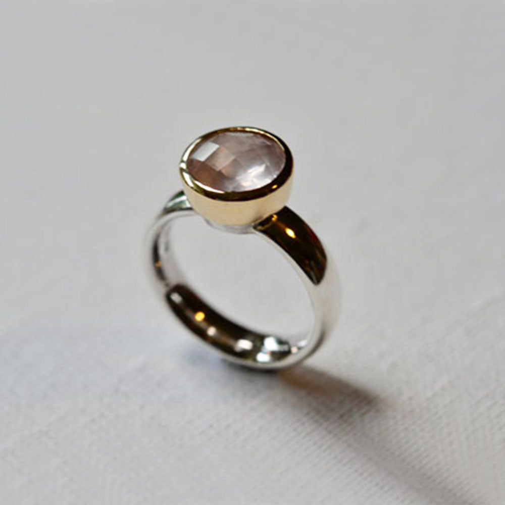 Spirit Faceted Rose-Quartz Ring in Gold Setting