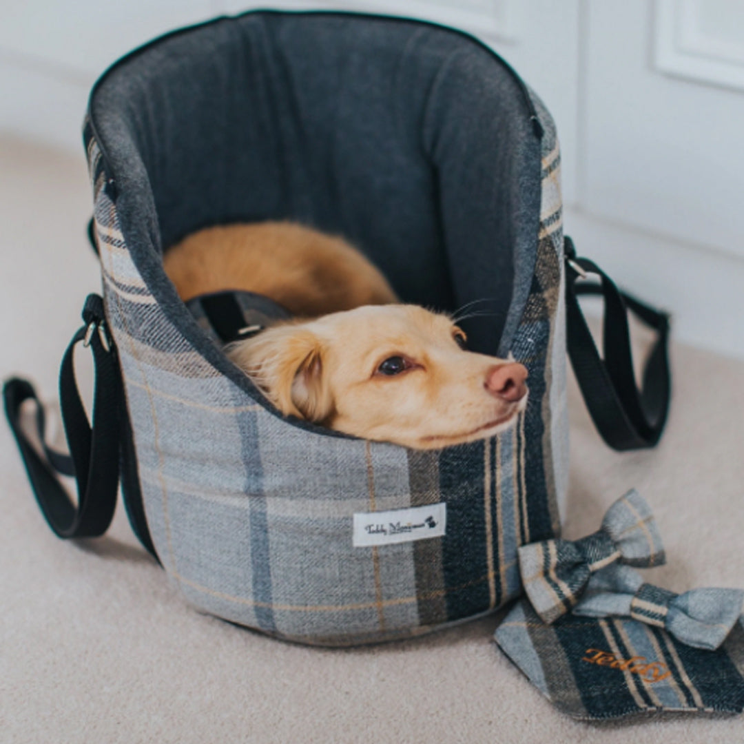 Teddy Maximus Belgravia Adjustable Dog Carrier in Black/Mustard Plaid