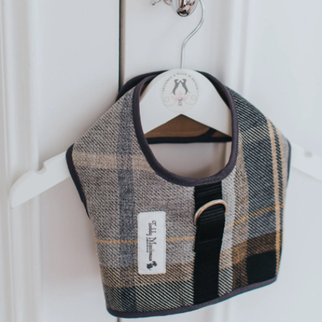 Teddy Maximus Belgravia Dog Harness in Black/Mustard Plaid
