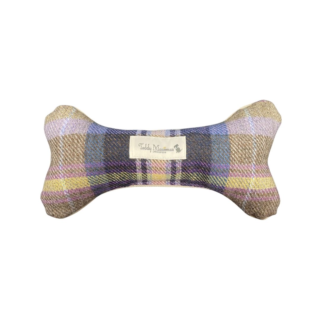 Teddy Maximus Cambridge Dog Bone Toy in Purple Plaid