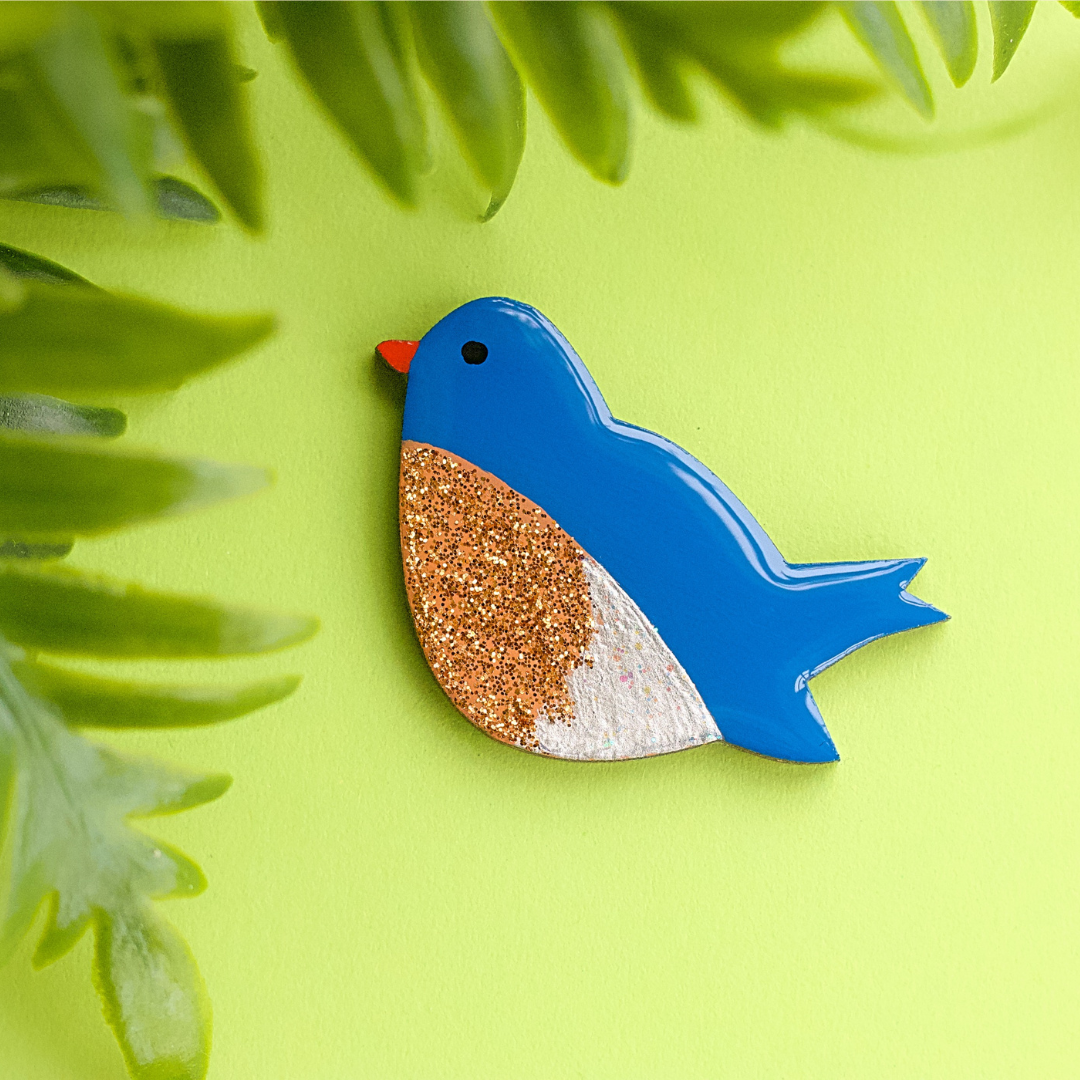 Naoi Bird Pin Booch in Blue