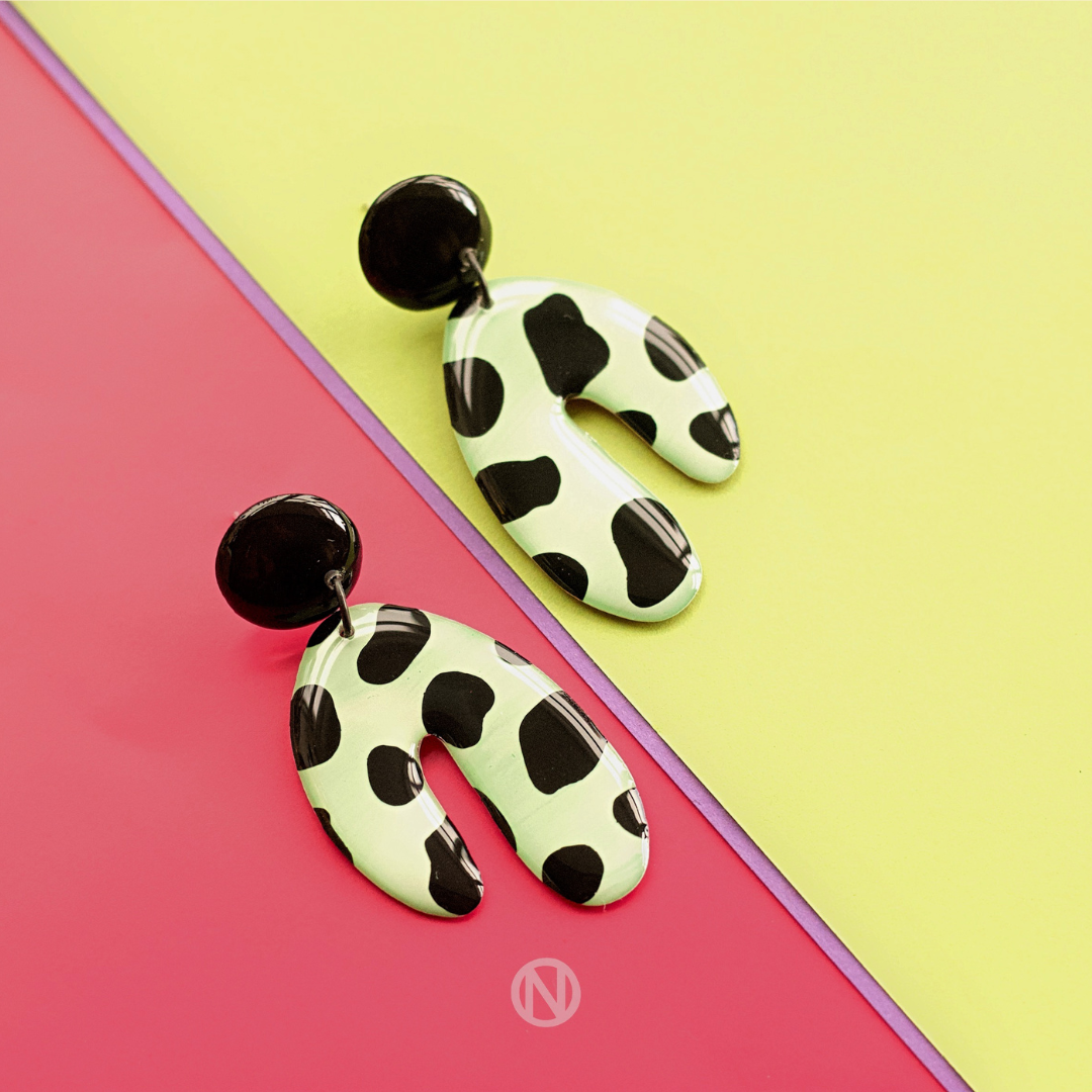 Naoi Cheetah Statement Earrings in Apple Green