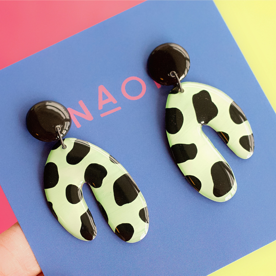 Naoi Cheetah Statement Earrings in Apple Green (3)