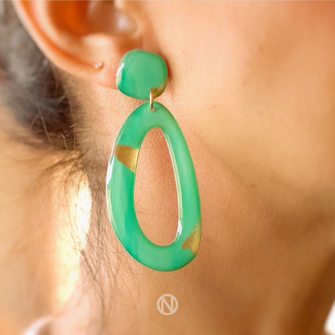 Naoi Statement Earrings in Green and Gold (3)