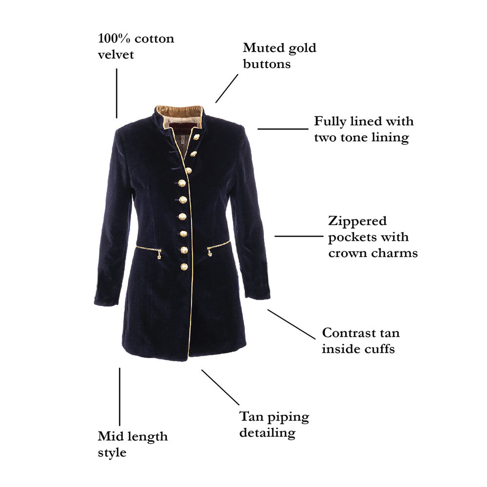 Welligogs Seville Velvet Coat in Navy