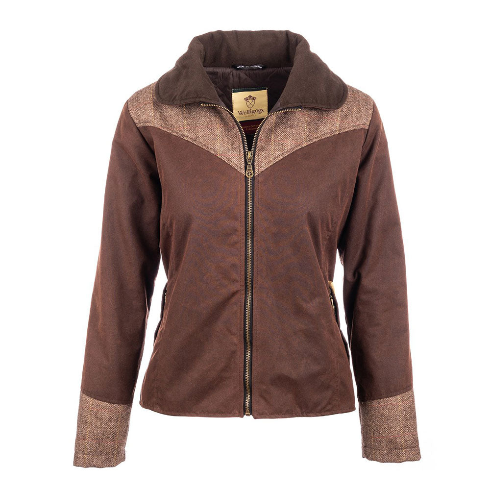Welligogs Women's Burghley Wax Jacket in Herringbone