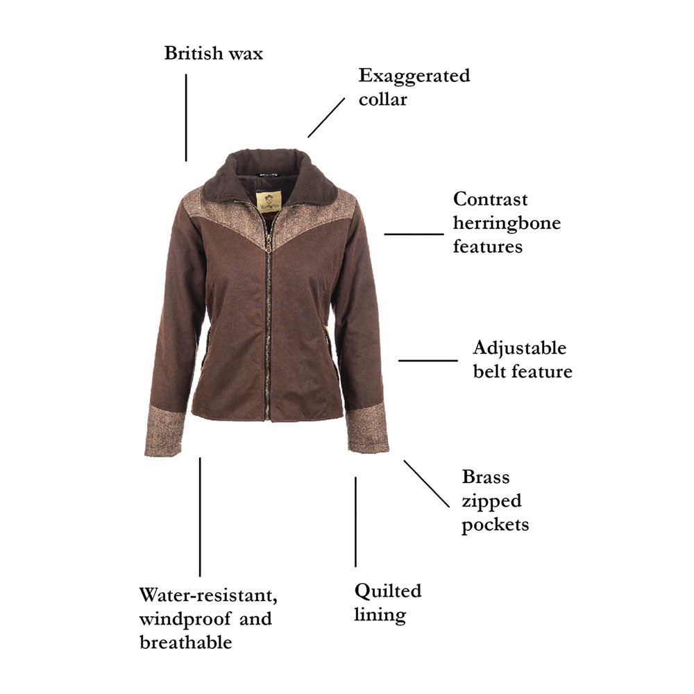 Welligogs Women's Burghley Wax Jacket in Herringbone