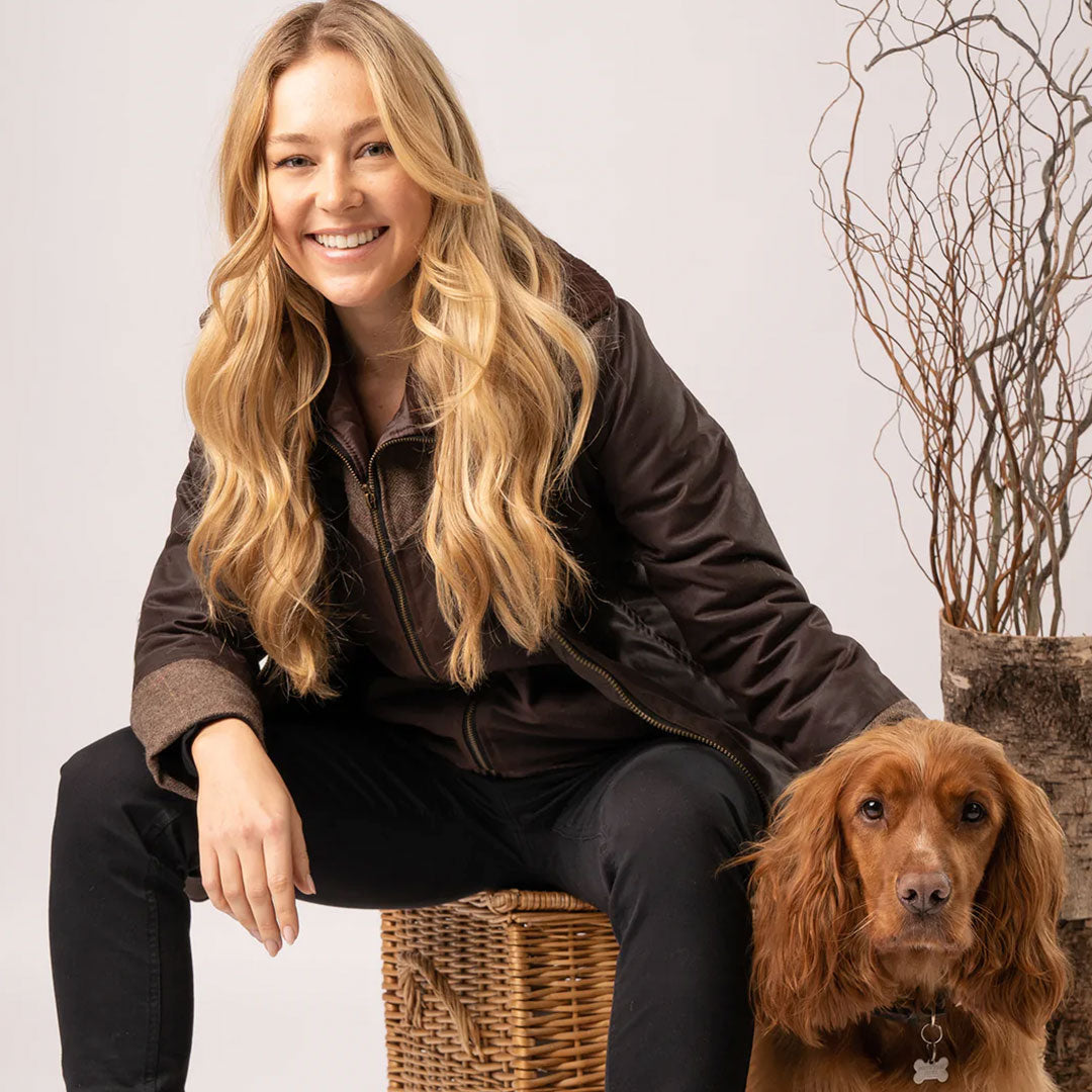 Welligogs Women's Burghley Wax Jacket in Herringbone