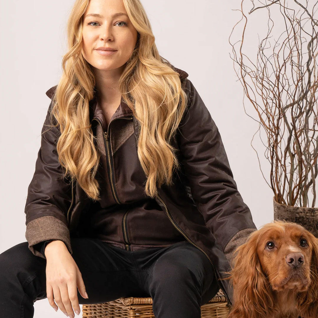 Welligogs Women's Burghley Wax Jacket in Herringbone