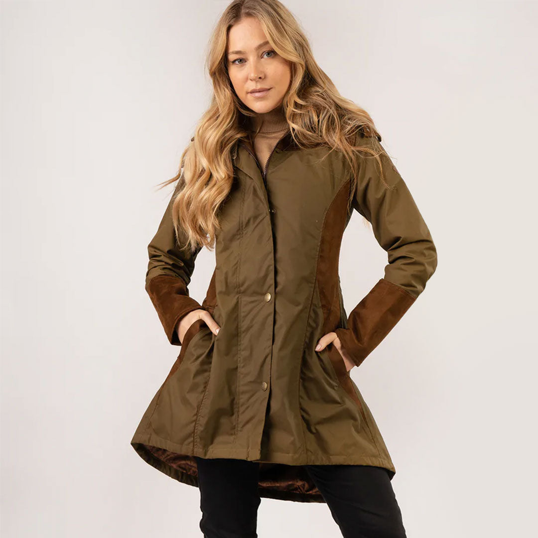 Waterproof Jacket Moleskin Coat Womens Uk Welligogs Women's Odette Waterproof Coat In Khaki