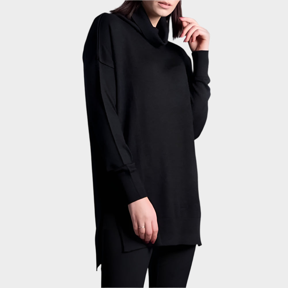 Welligogs Women's Merino Wool Oversized Roll Neck Jumper in Black