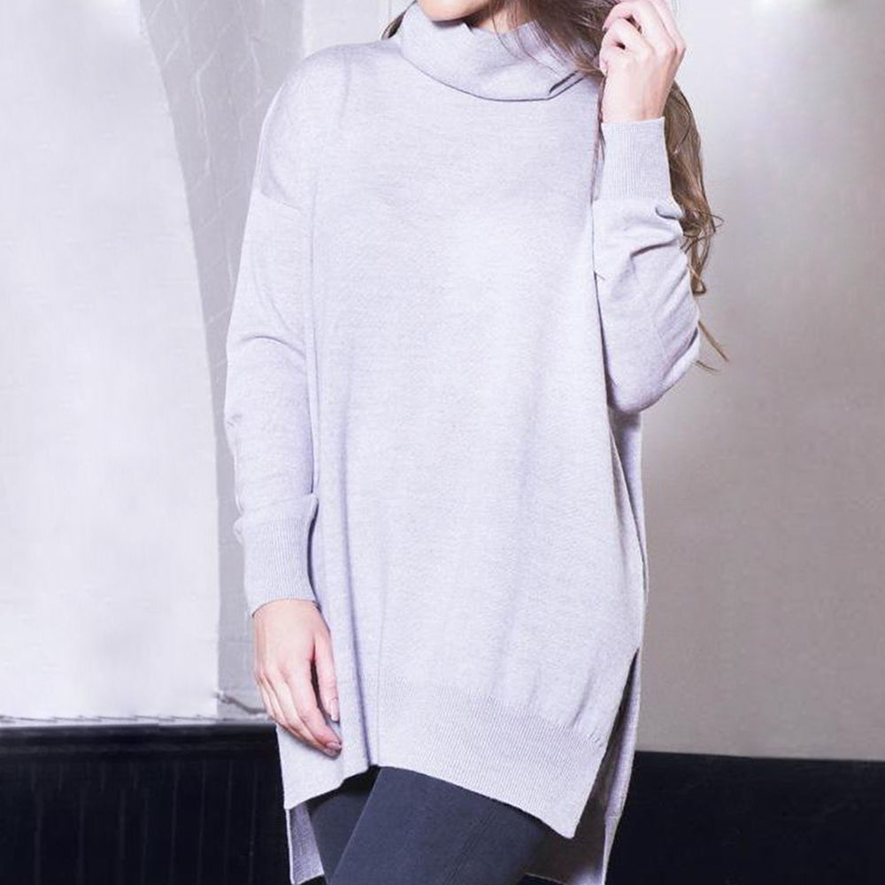 Welligogs Women's Merino Wool Oversized Roll Neck Jumper in Light Grey