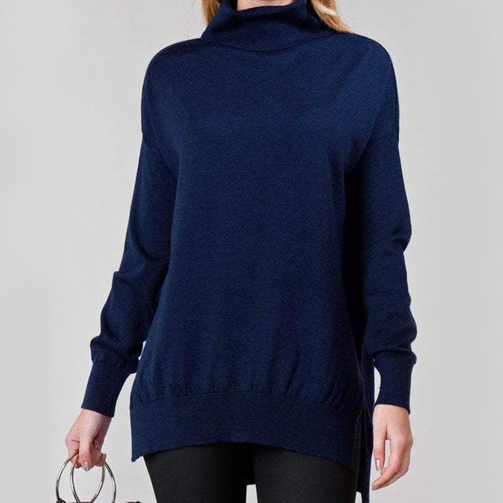 Welligogs Women's Merino Wool Oversized Roll Neck Jumper in Navy