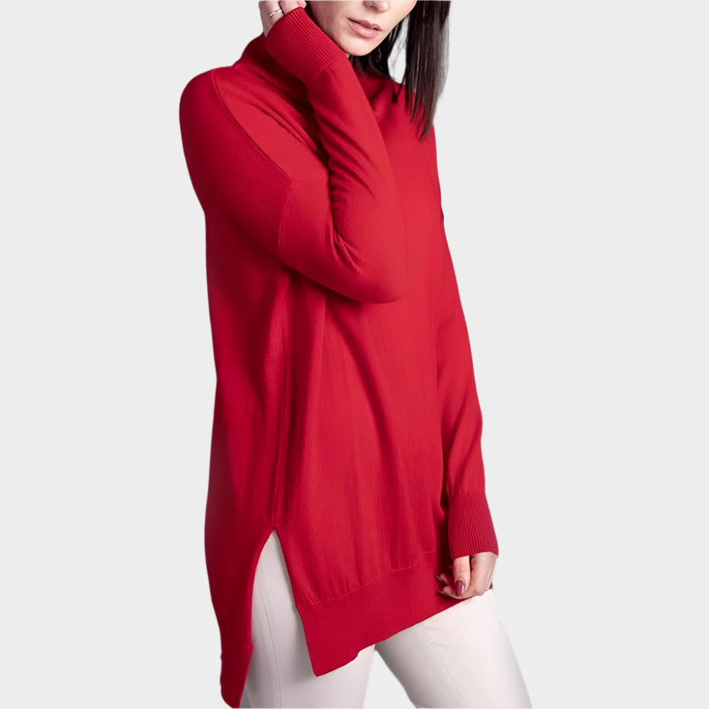 Welligogs Women's Merino Wool Oversized Roll Neck Jumper in Red